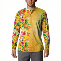 Hawaiian Tropical Fruits and Plants Button Sweatshirt Kakau Pattern Summer Vibe