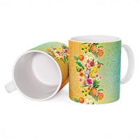 Hawaiian Tropical Fruits and Plants Ceramic Mug Kakau Pattern Summer Vibe