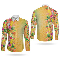 Hawaiian Tropical Fruits and Plants Couples Matching Off Shoulder Maxi Dress and Long Sleeve Button Shirt Kakau Pattern Summer Vibe