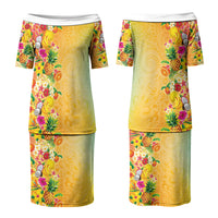 Hawaiian Tropical Fruits and Plants Couples Matching Puletasi and Long Sleeve Button Shirt Kakau Pattern Summer Vibe