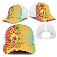 Hawaiian Tropical Fruits and Plants Mesh Trucker Cap Kakau Pattern Summer Vibe
