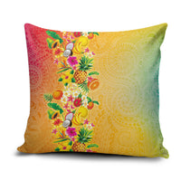 Hawaiian Tropical Fruits and Plants Pillow Cover Kakau Pattern Summer Vibe