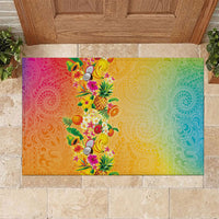 Hawaiian Tropical Fruits and Plants Rubber Doormat Kakau Pattern Summer Vibe