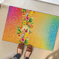 Hawaiian Tropical Fruits and Plants Rubber Doormat Kakau Pattern Summer Vibe