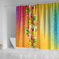 Hawaiian Tropical Fruits and Plants Shower Curtain Kakau Pattern Summer Vibe
