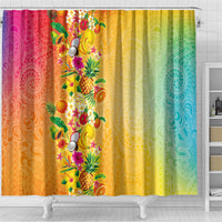 Hawaiian Tropical Fruits and Plants Shower Curtain Kakau Pattern Summer Vibe