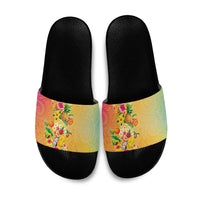 Hawaiian Tropical Fruits and Plants Slide Sandals Kakau Pattern Summer Vibe