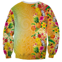 Hawaiian Tropical Fruits and Plants Sweatshirt Kakau Pattern Summer Vibe