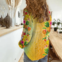 Hawaiian Tropical Fruits and Plants Women Casual Shirt Kakau Pattern Summer Vibe