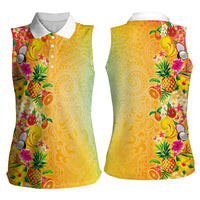 Hawaiian Tropical Fruits and Plants Women Sleeveless Polo Shirt Kakau Pattern Summer Vibe