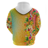 Hawaiian Tropical Fruits and Plants Zip Hoodie Kakau Pattern Summer Vibe