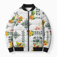 Hawaiian Quilts Bomber Puffer Jacket Tropical Fruits and Plants