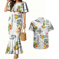 Hawaiian Quilts Couples Matching Mermaid Dress and Hawaiian Shirt Tropical Fruits and Plants