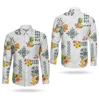 Hawaiian Quilts Couples Matching Off Shoulder Maxi Dress and Long Sleeve Button Shirt Tropical Fruits and Plants