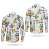 Hawaiian Quilts Couples Matching Short Sleeve Bodycon Dress and Long Sleeve Button Shirt Tropical Fruits and Plants