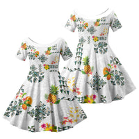Hawaiian Quilts Family Matching Mermaid Dress and Hawaiian Shirt Tropical Fruits and Plants