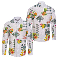 Hawaiian Quilts Family Matching Off The Shoulder Long Sleeve Dress and Hawaiian Shirt Tropical Fruits and Plants