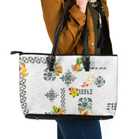 Hawaiian Quilts Leather Tote Bag Tropical Fruits and Plants
