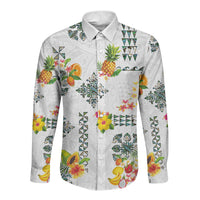 Hawaiian Quilts Long Sleeve Button Shirt Tropical Fruits and Plants
