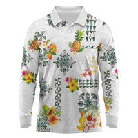Hawaiian Quilts Long Sleeve Polo Shirt Tropical Fruits and Plants