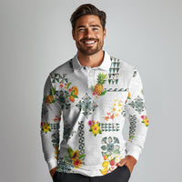 Hawaiian Quilts Long Sleeve Polo Shirt Tropical Fruits and Plants