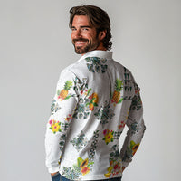 Hawaiian Quilts Long Sleeve Polo Shirt Tropical Fruits and Plants