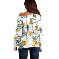 Hawaiian Quilts Off Shoulder Sweater Tropical Fruits and Plants