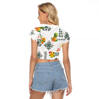 Hawaiian Quilts Raglan Cropped T Shirt Tropical Fruits and Plants