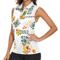 Hawaiian Quilts Women Sleeveless Polo Shirt Tropical Fruits and Plants