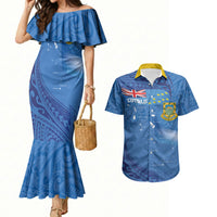 Tuvalu Heritage Couples Matching Mermaid Dress and Hawaiian Shirt Map of the Islands and Polynesia Pattern
