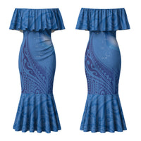 Tuvalu Heritage Couples Matching Mermaid Dress and Hawaiian Shirt Map of the Islands and Polynesia Pattern