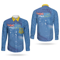 Tuvalu Heritage Couples Matching Off The Shoulder Long Sleeve Dress and Long Sleeve Button Shirt Map of the Islands and Polynesia Pattern