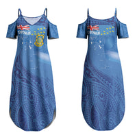 Tuvalu Heritage Couples Matching Summer Maxi Dress and Hawaiian Shirt Map of the Islands and Polynesia Pattern