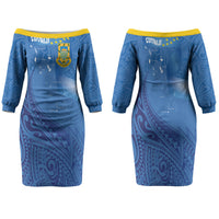 Tuvalu Heritage Family Matching Off The Shoulder Long Sleeve Dress and Hawaiian Shirt Map of the Islands and Polynesia Pattern
