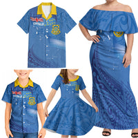Tuvalu Heritage Family Matching Off Shoulder Maxi Dress and Hawaiian Shirt Map of the Islands and Polynesia Pattern