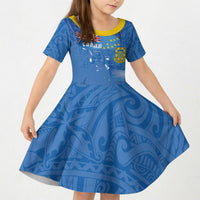 Tuvalu Heritage Kid Short Sleeve Dress Map of the Islands and Polynesia Pattern