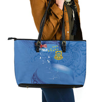 Tuvalu Heritage Leather Tote Bag Map of the Islands and Polynesia Pattern