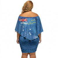 Tuvalu Heritage Off Shoulder Short Dress Map of the Islands and Polynesia Pattern