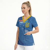 Tuvalu Heritage Scrub Top Map of the Islands and Polynesia Pattern