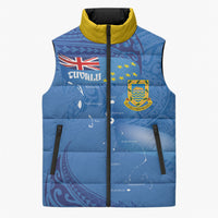 Tuvalu Heritage Sleeveless Puffer Jacket Map of the Islands and Polynesia Pattern
