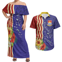 Kiribati Heritage Couples Matching Off Shoulder Maxi Dress and Hawaiian Shirt Map of the Islands and Polynesia Pattern