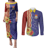 Kiribati Heritage Couples Matching Puletasi and Long Sleeve Button Shirt Map of the Islands and Polynesia Pattern