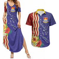 Kiribati Heritage Couples Matching Summer Maxi Dress and Hawaiian Shirt Map of the Islands and Polynesia Pattern