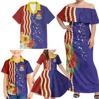 Kiribati Heritage Family Matching Off Shoulder Maxi Dress and Hawaiian Shirt Map of the Islands and Polynesia Pattern