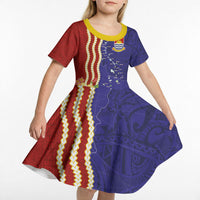 Kiribati Heritage Kid Short Sleeve Dress Map of the Islands and Polynesia Pattern