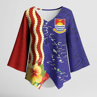 Kiribati Heritage Kimono Sleeve Blouse Map of the Islands and Polynesia Pattern