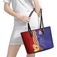 Kiribati Heritage Leather Tote Bag Map of the Islands and Polynesia Pattern