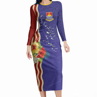 Kiribati Heritage Long Sleeve Bodycon Dress Map of the Islands and Polynesia Pattern