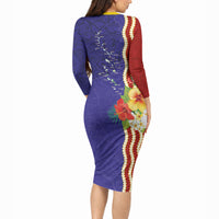 Kiribati Heritage Long Sleeve Bodycon Dress Map of the Islands and Polynesia Pattern
