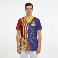 Kiribati Heritage Scrub Top Map of the Islands and Polynesia Pattern